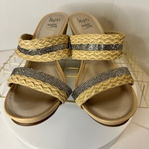 Women's IMPO Beige & Silver Sparkle Wedge Sandals Size 10 Slip On
